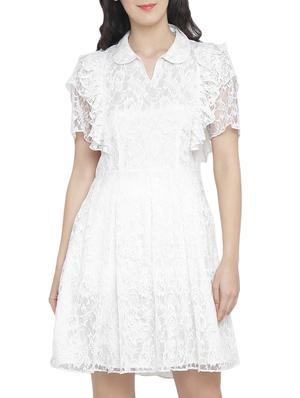 frill detail net fit & flare dress - 15301127 - Standard Image - 1