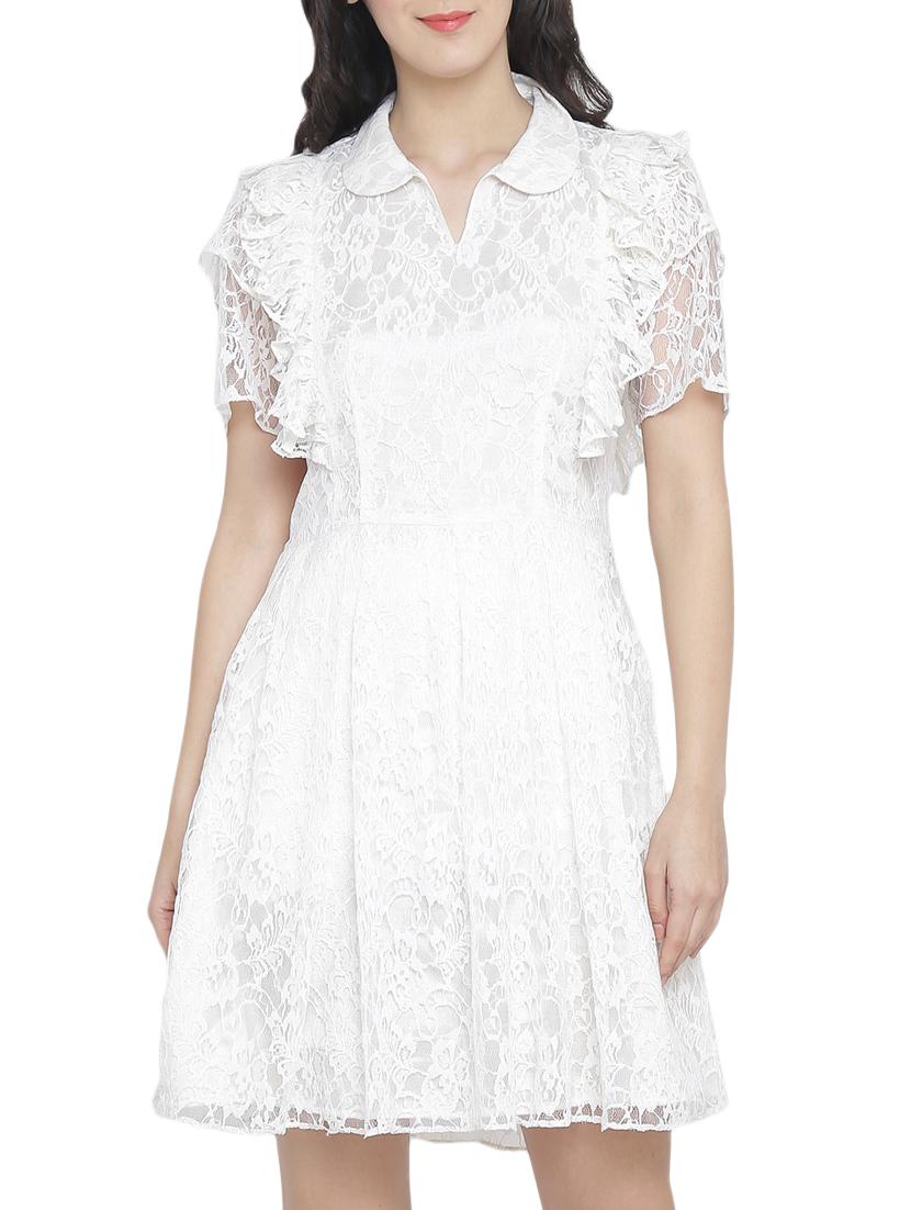 frill detail net fit & flare dress - 15301127 - Zoom Image - 1