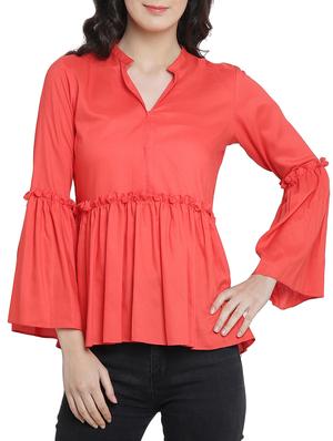 bell sleeved frill trim detail top - 15301134 - Standard Image - 1