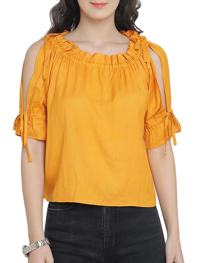 drawstring neckline slit sleeved top - 15301136 - Zoom Image - 1