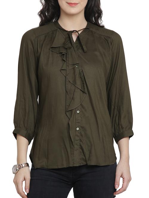frill detail placket tie-up neck shirt - 15301145 - Standard Image - 1