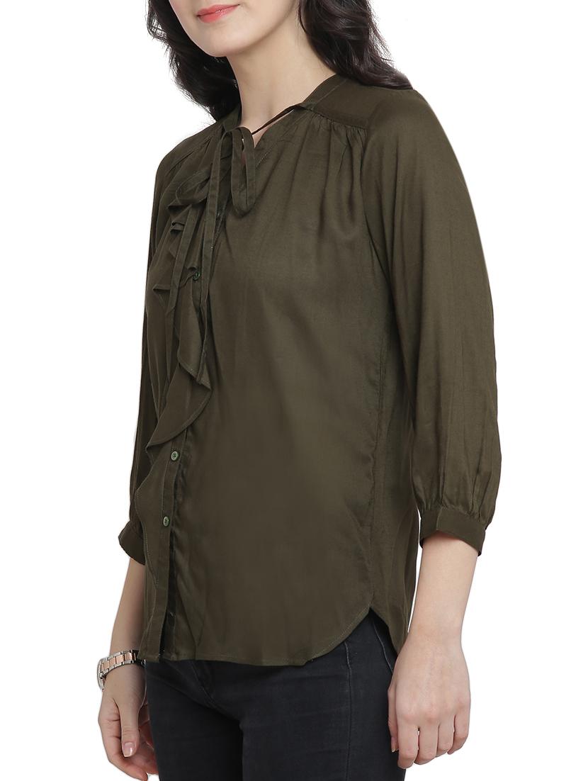 frill detail placket tie-up neck shirt - 15301145 - Zoom Image - 2