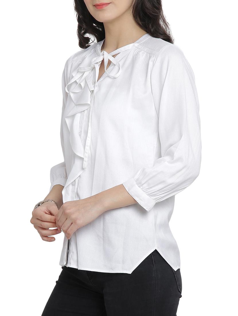 Frill Detail Placket tie-up neck shirt - 15301148 - Zoom Image - 2