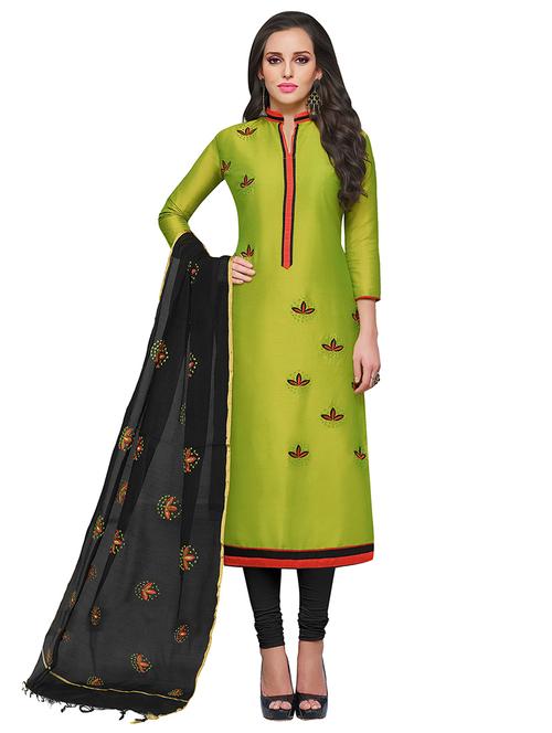 green embroidered unstitched churidaar suit - 15301772 - Standard Image - 1