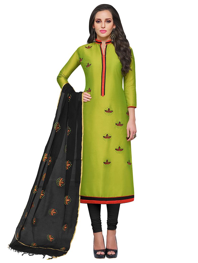 green embroidered unstitched churidaar suit - 15301772 - Zoom Image - 1
