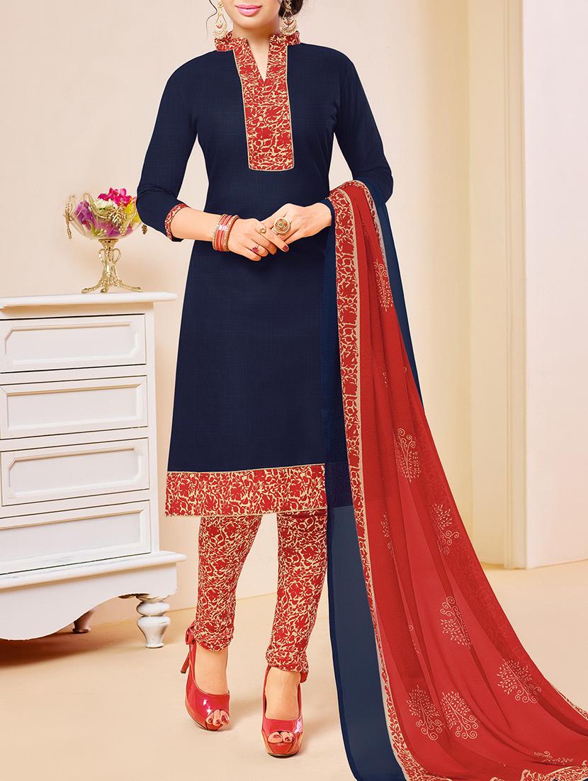 Printed yoke unstitched churidaar suit - 15301818 - Zoom Image - 1