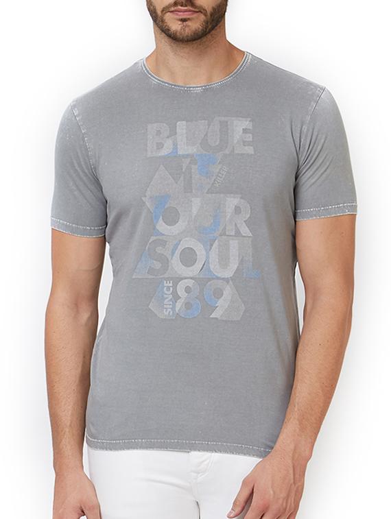 grey cotton chest print t-shirt - 15302169 - Zoom Image - 1