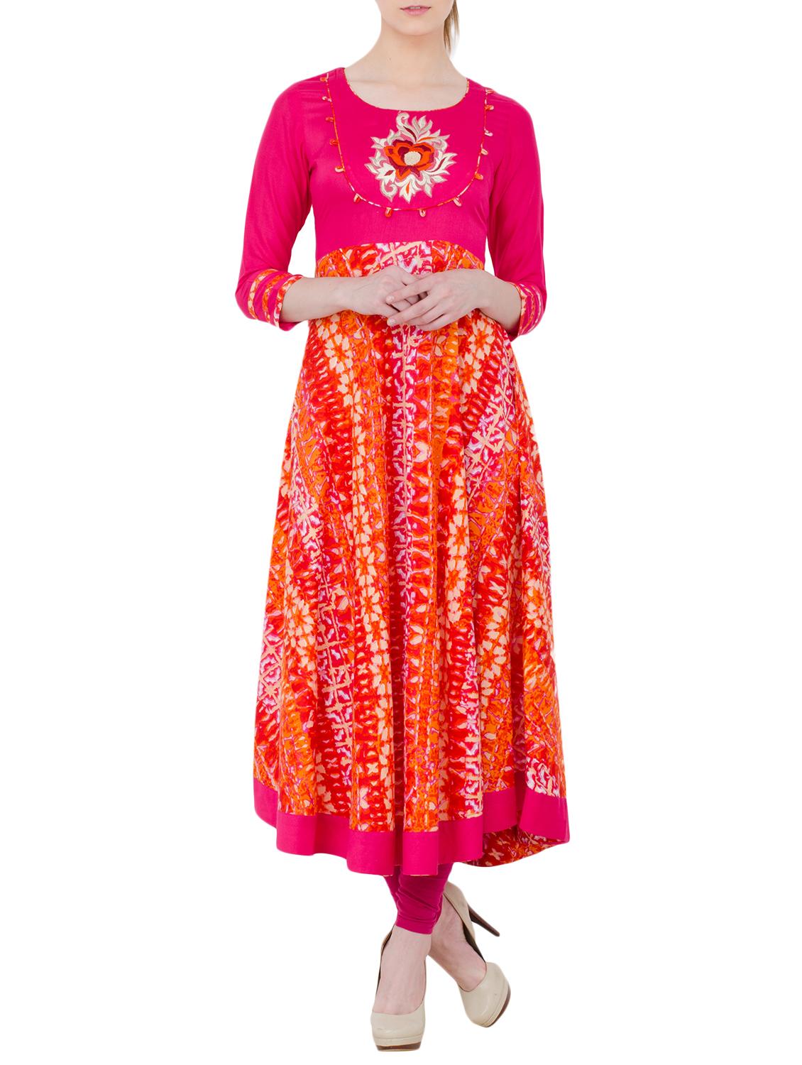 pink rayon flared kurta - 15302260 - Zoom Image - 1