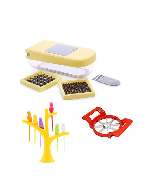 mini vegetable and fruit chopper cutter + 1 pc fruit fork + 1 pc apple cutter - 15304359 - Very Small Image - 1