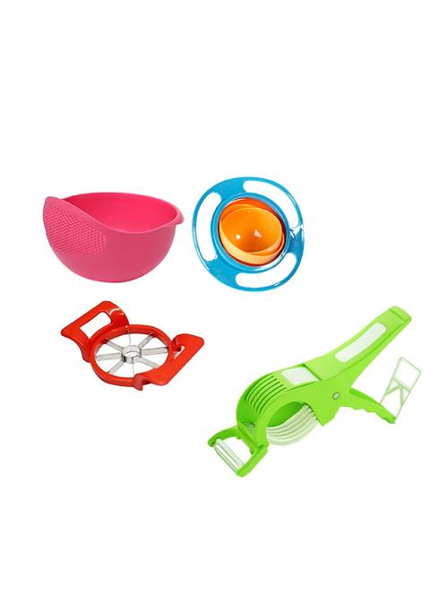 apple cutter + revolving baby small lunch box + vegetable fruit rice washing bowl + 5x speed vegetable cutter with piller - 15304374 - Very Small Image - 1