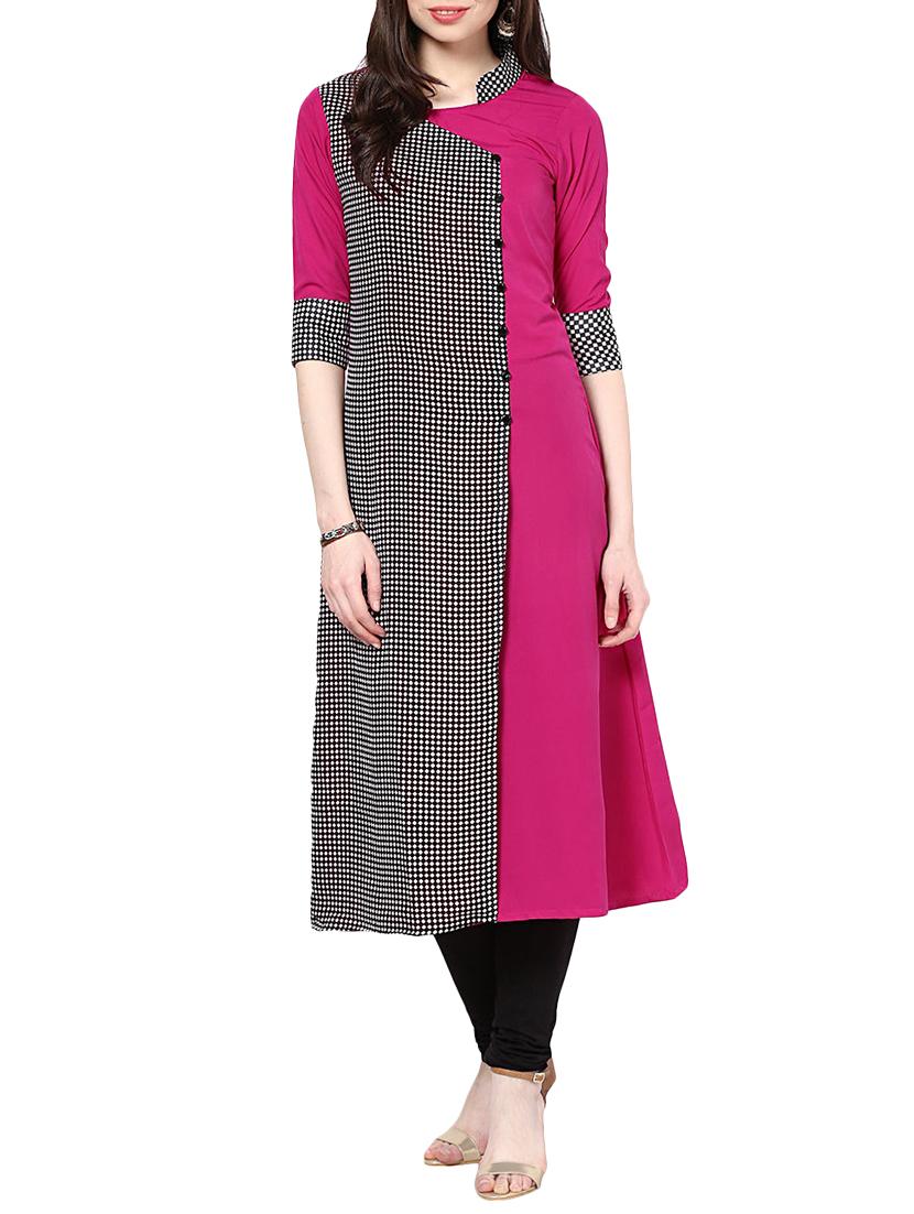 a-line checkerd kurta - 15305090 - Zoom Image - 1