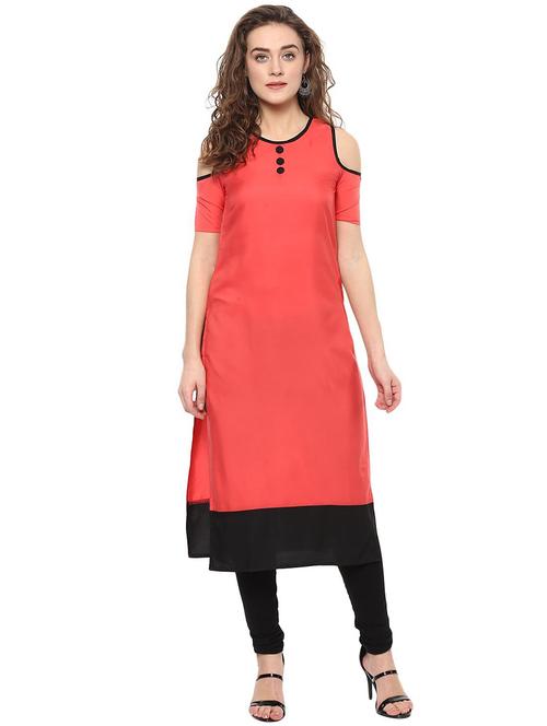 pink crepe straight solid kurta - 15305094 - Standard Image - 1