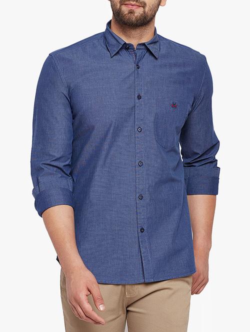 blue solid casual shirt - 15305910 - Standard Image - 1