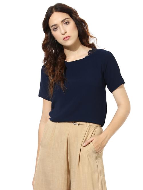navy blue crochet patch top - 15305957 - Standard Image - 1