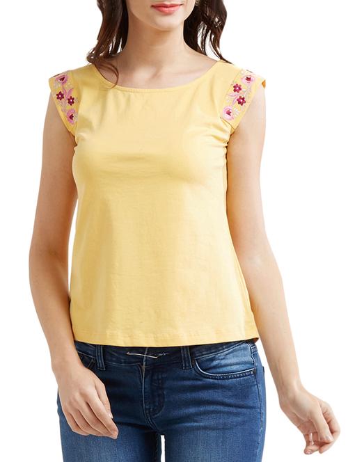 yellow floral embroidery top - 15305960 - Standard Image - 1
