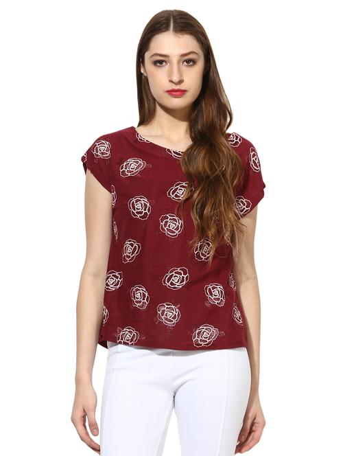 maroon cotton floral top - 15305961 - Standard Image - 1