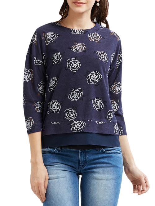 navy blue floral boxy top - 15305966 - Standard Image - 1