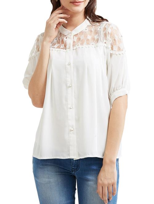 white lace detailing top - 15305969 - Standard Image - 1
