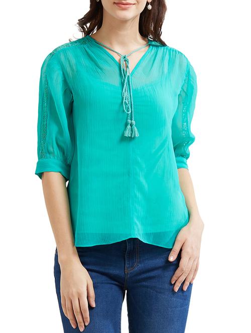 tassel tie neck lace insert top - 15305979 - Standard Image - 1
