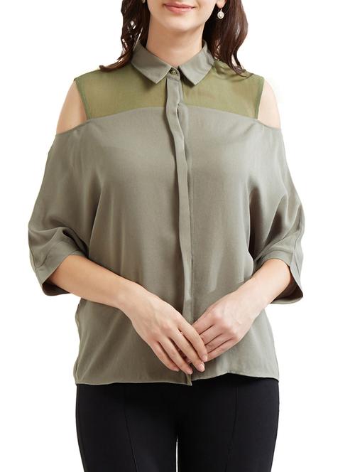 grey cold-shoulder shirt top - 15305998 - Standard Image - 1