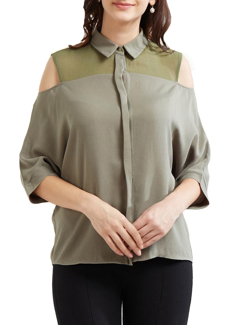 grey cold-shoulder shirt top - 15305998 - Zoom Image - 1