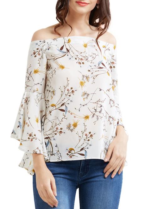 white printed off-shoulder top - 15306000 - Standard Image - 1