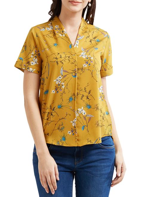yellow printed v-neck top - 15306001 - Standard Image - 1