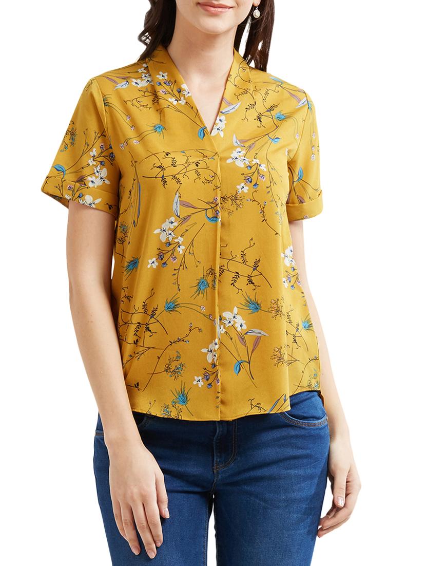 yellow printed v-neck top - 15306001 - Zoom Image - 1