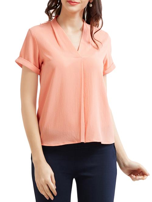 pink solid v-neck top - 15306015 - Standard Image - 1