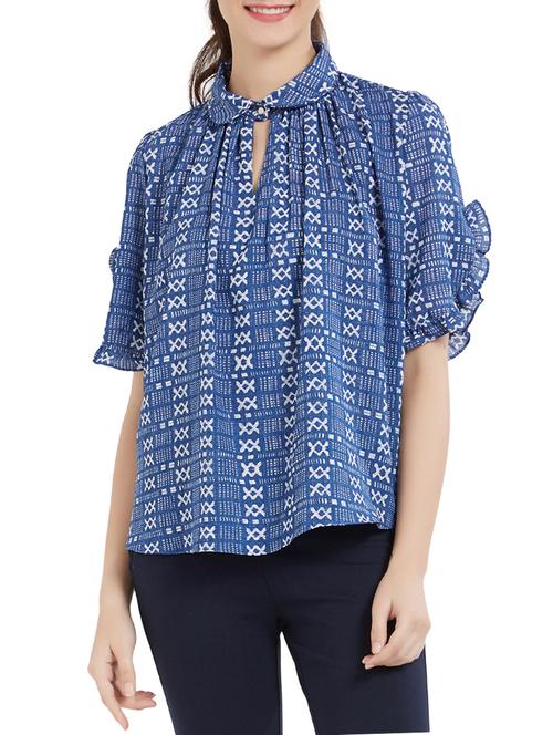 frill detail printed top - 15306019 - Standard Image - 1