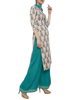 beige cotton kurta palazzo - 15306080 - Standard Image - 2