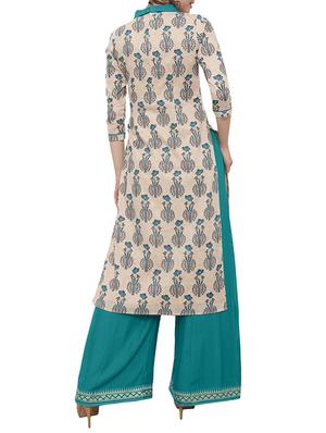 beige cotton kurta palazzo - 15306080 - Standard Image - 3