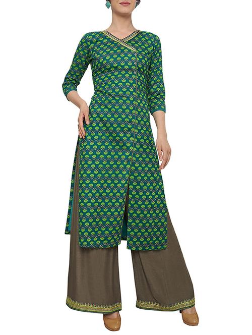 green cotton kurta palazzo - 15306084 - Standard Image - 1