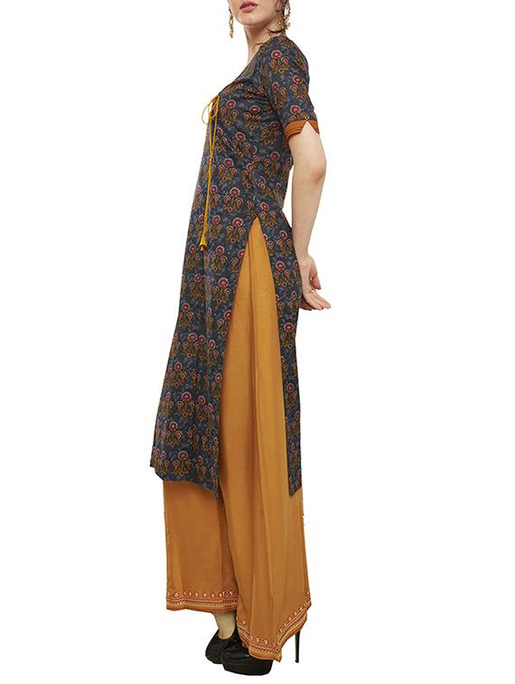 blue cotton kurta palazzo - 15306088 - Zoom Image - 2