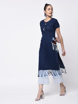 twilight navy straight kurta - 15307338 - Standard Image - 3