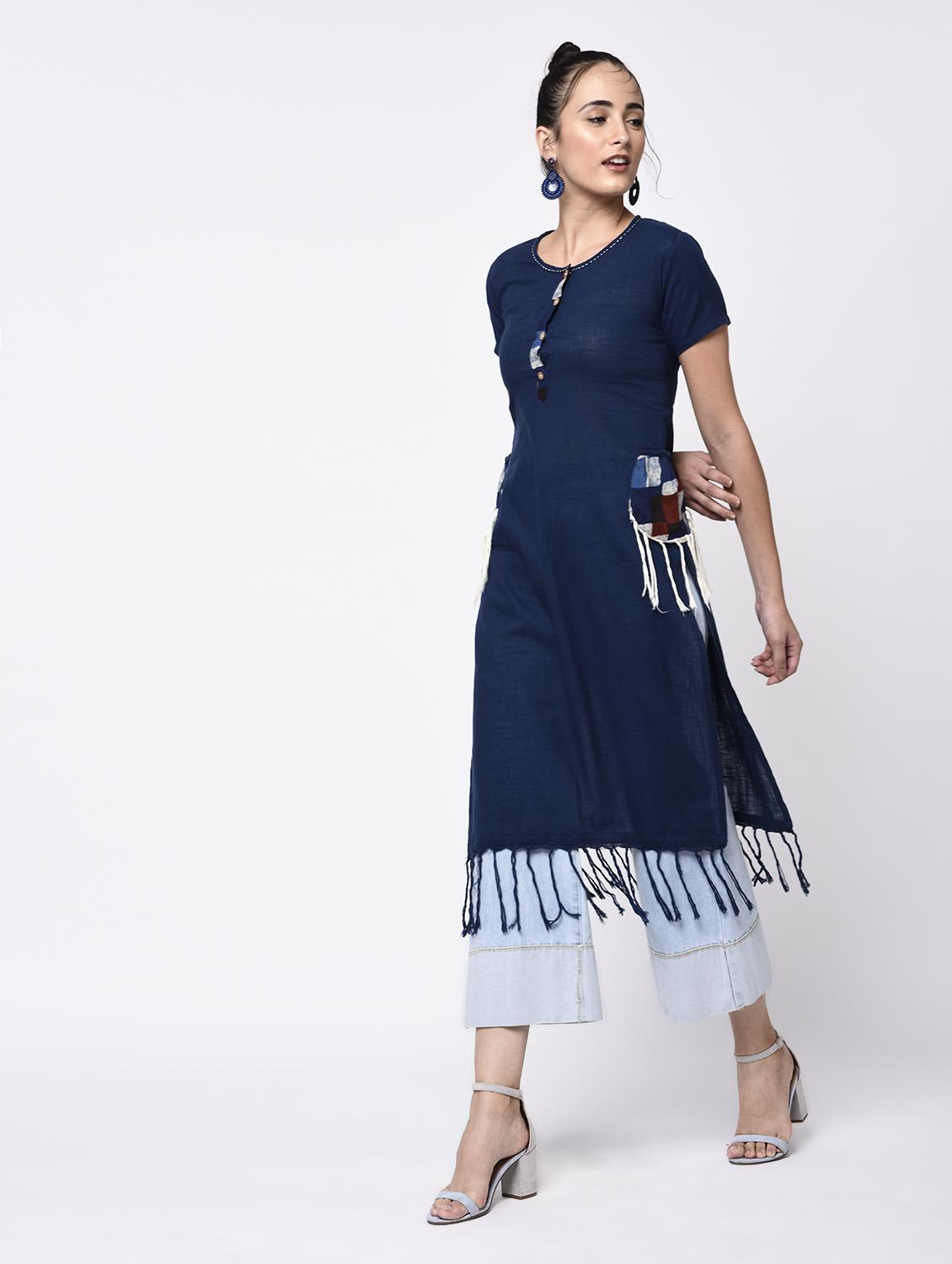 twilight navy straight kurta - 15307338 - Zoom Image - 3