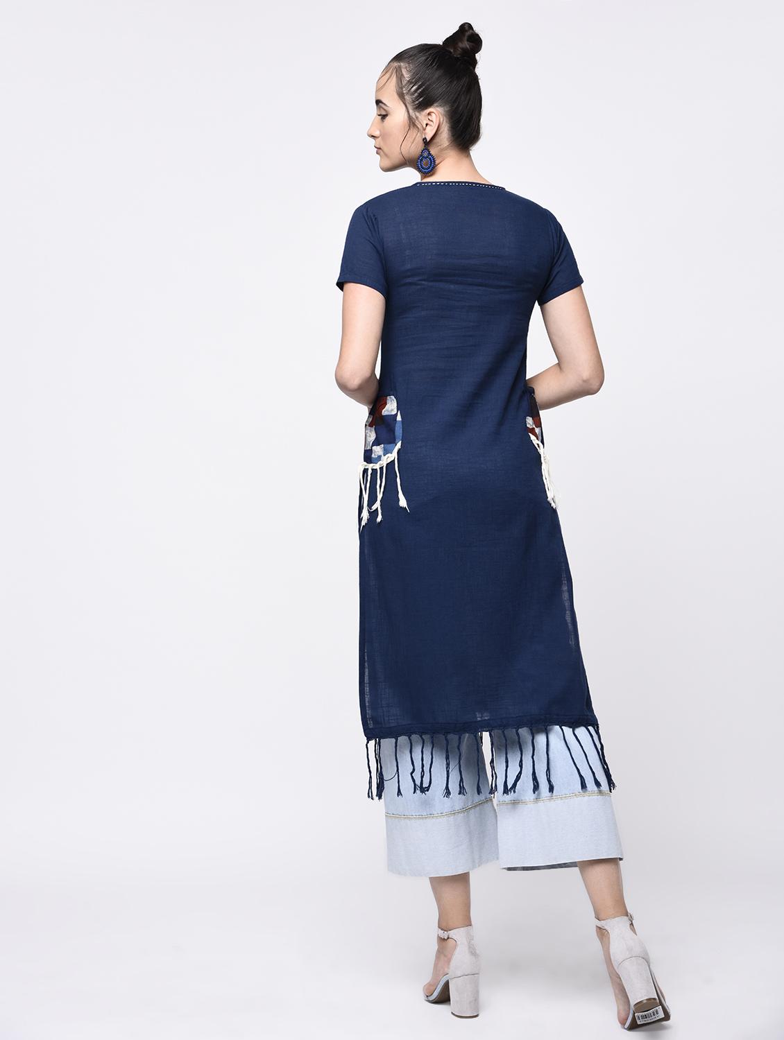 twilight navy straight kurta - 15307338 - Zoom Image - 4