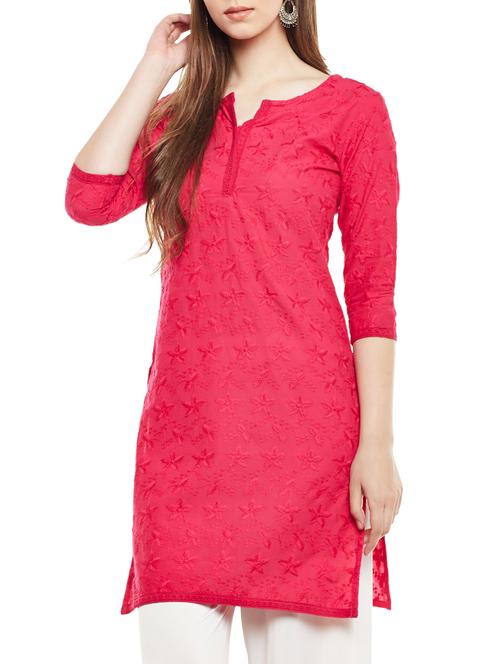 pink cotton straight solid kurta - 15307347 - Standard Image - 1
