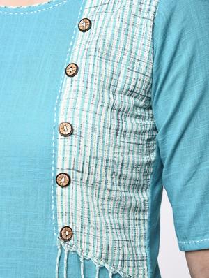turquoise cotton straight kurta - 15307380 - Standard Image - 5