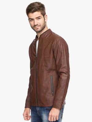 brown leatherette biker jacket - 15308189 - Standard Image - 2