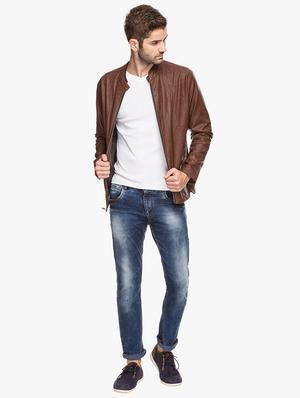 brown leatherette biker jacket - 15308189 - Standard Image - 4