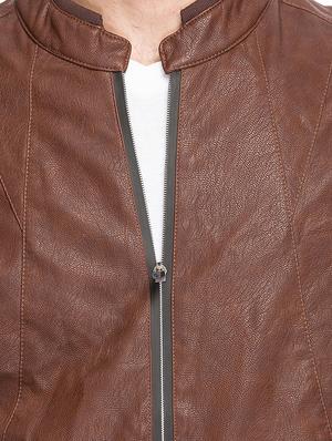 brown leatherette biker jacket - 15308189 - Standard Image - 5