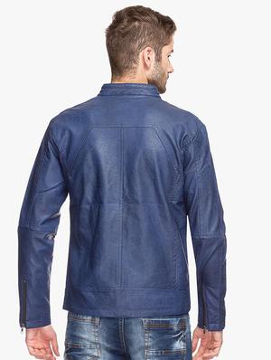 blue leatherette biker jacket - 15308202 - Standard Image - 3