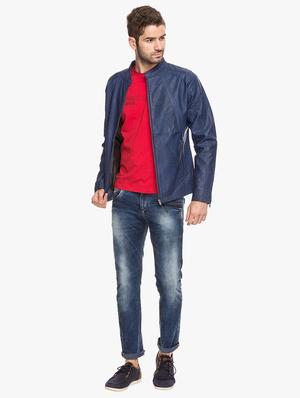 blue leatherette biker jacket - 15308202 - Standard Image - 4