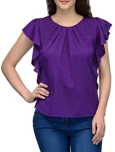 ruffle sleeve pleated neck top - 15308482 - Very Small Image - 1