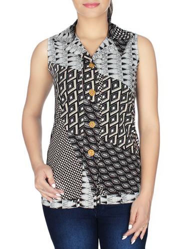 printed lapel sleeveless top - 15308502 - Very Small Image - 1