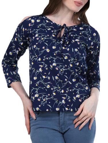 tie up neck cold shoulder top - 15308542 - Very Small Image - 1