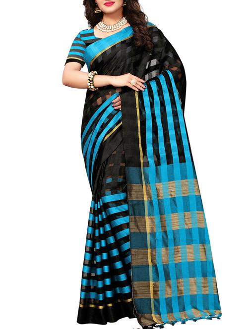 Dual tone stripes woven saree with blouse - 15311405 - Very Small Image - 1