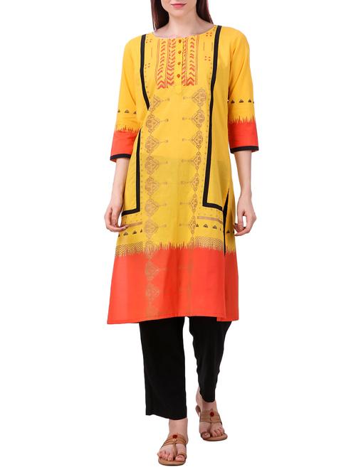 straight hand block print kurta - 15312572 - Very Small Image - 1