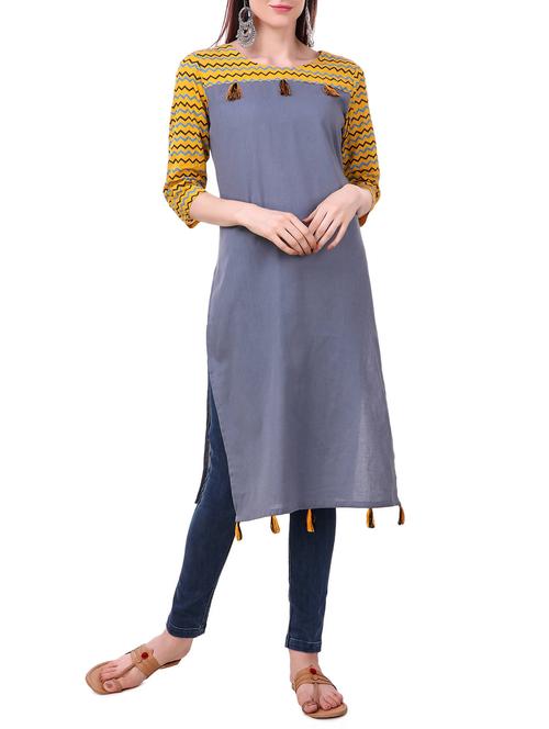 straight tassles kurta - 15312600 - Very Small Image - 1